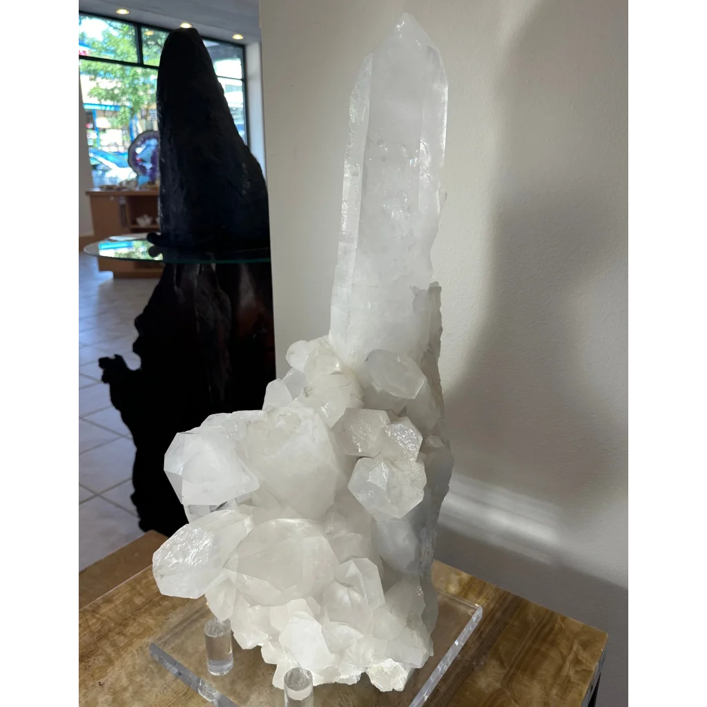 Stunning Brazilian quartz crystal tower on acrylic stand