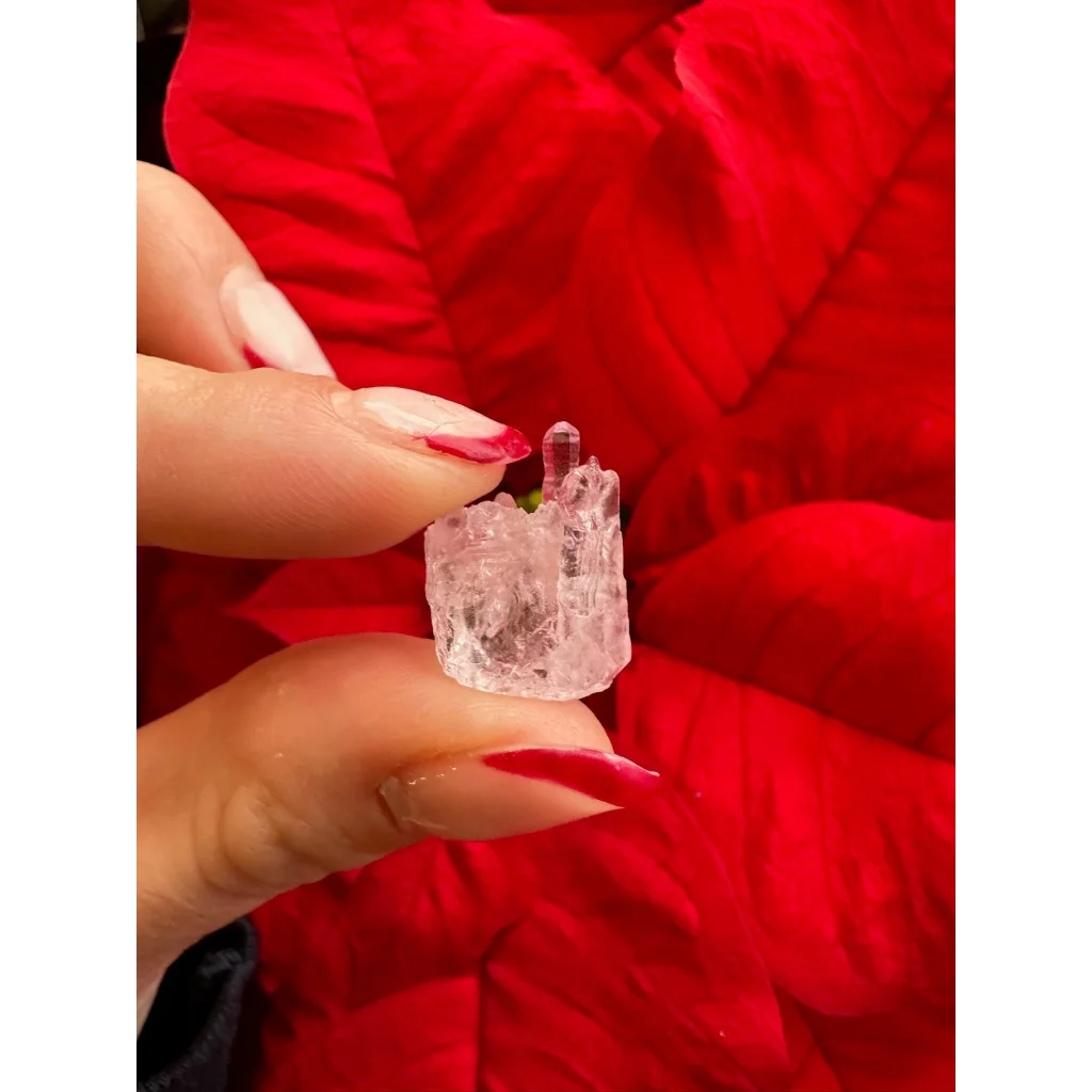 Stunning Brazilian rose quartz crystal cluster with clear quartz tip