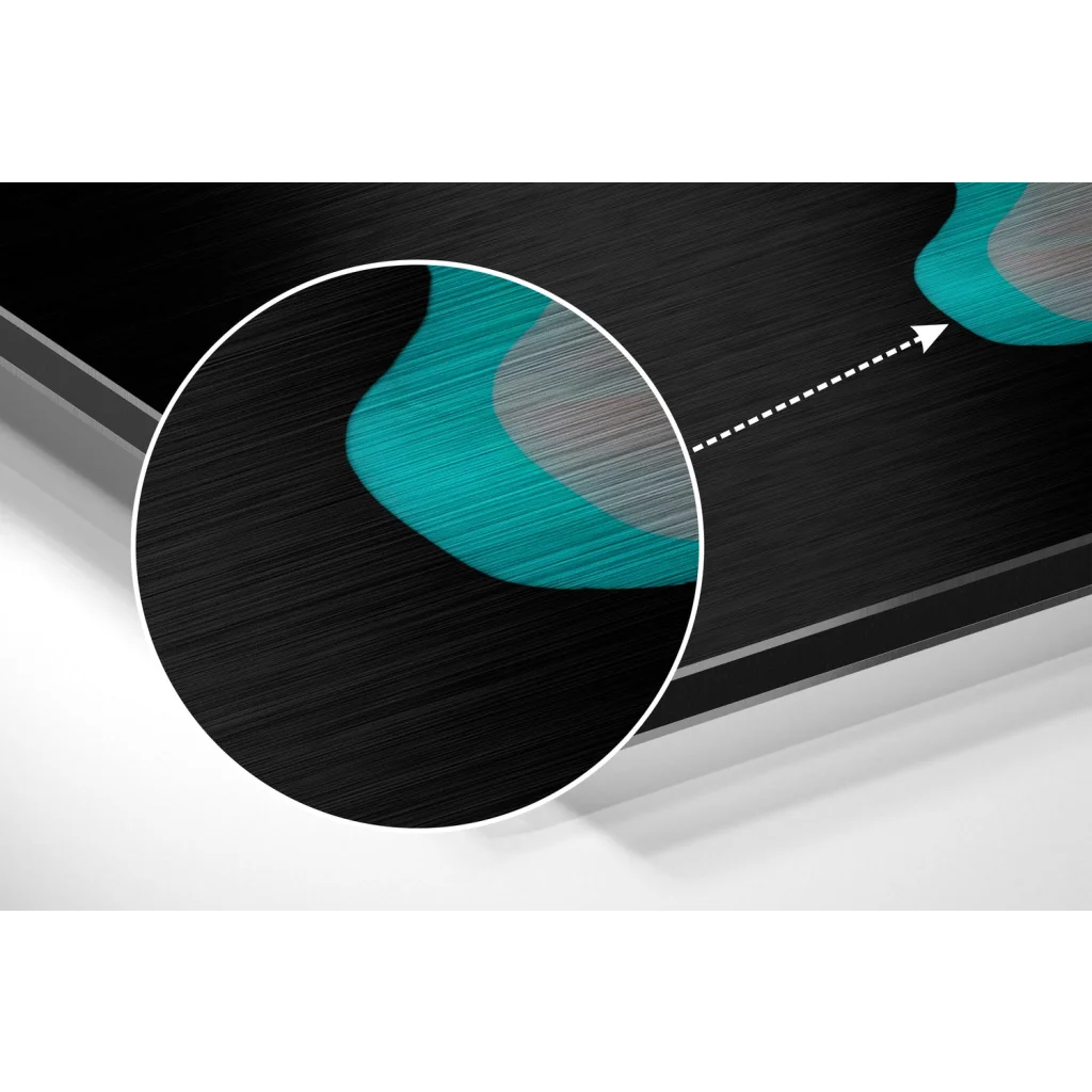 Stunning brushed aluminium dibond 3D glasses wall art with teal accents