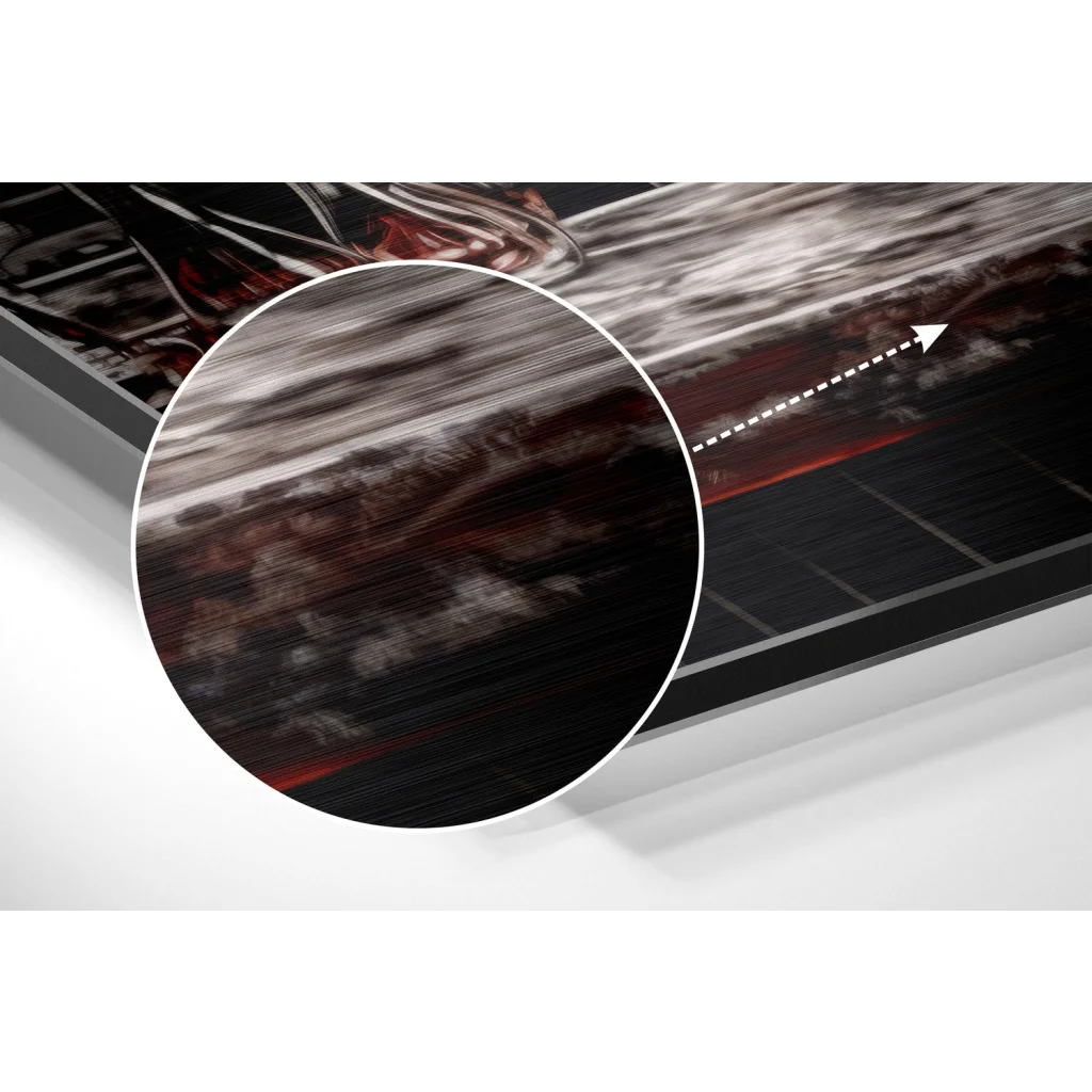 Stunning black red abstract art on brushed aluminium dibond canvas