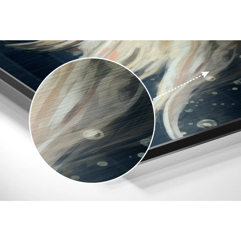 Abstract swirling beige white blue painting on brushed aluminium dibond print