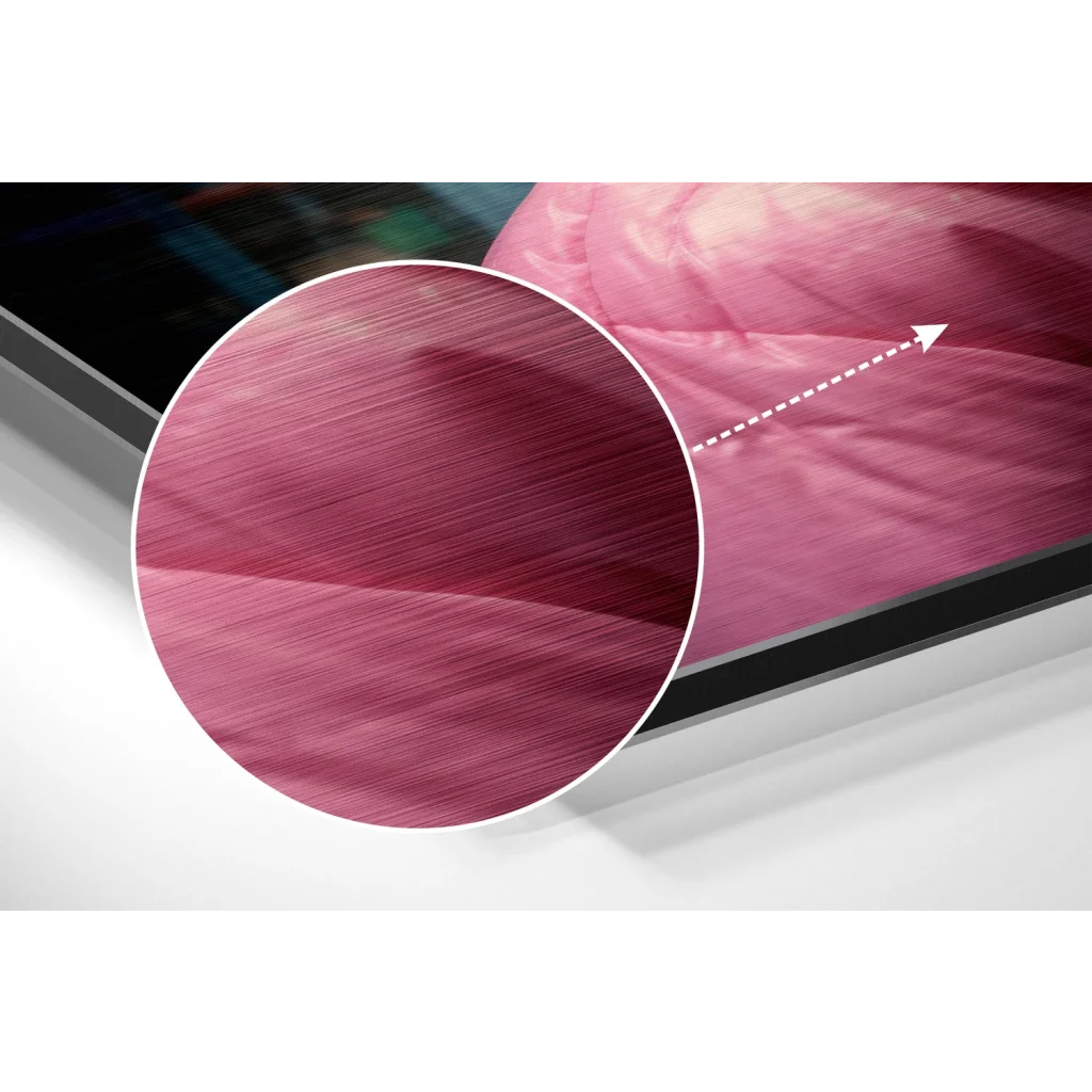 Close-up of deep magenta brushed aluminium dibond wall art