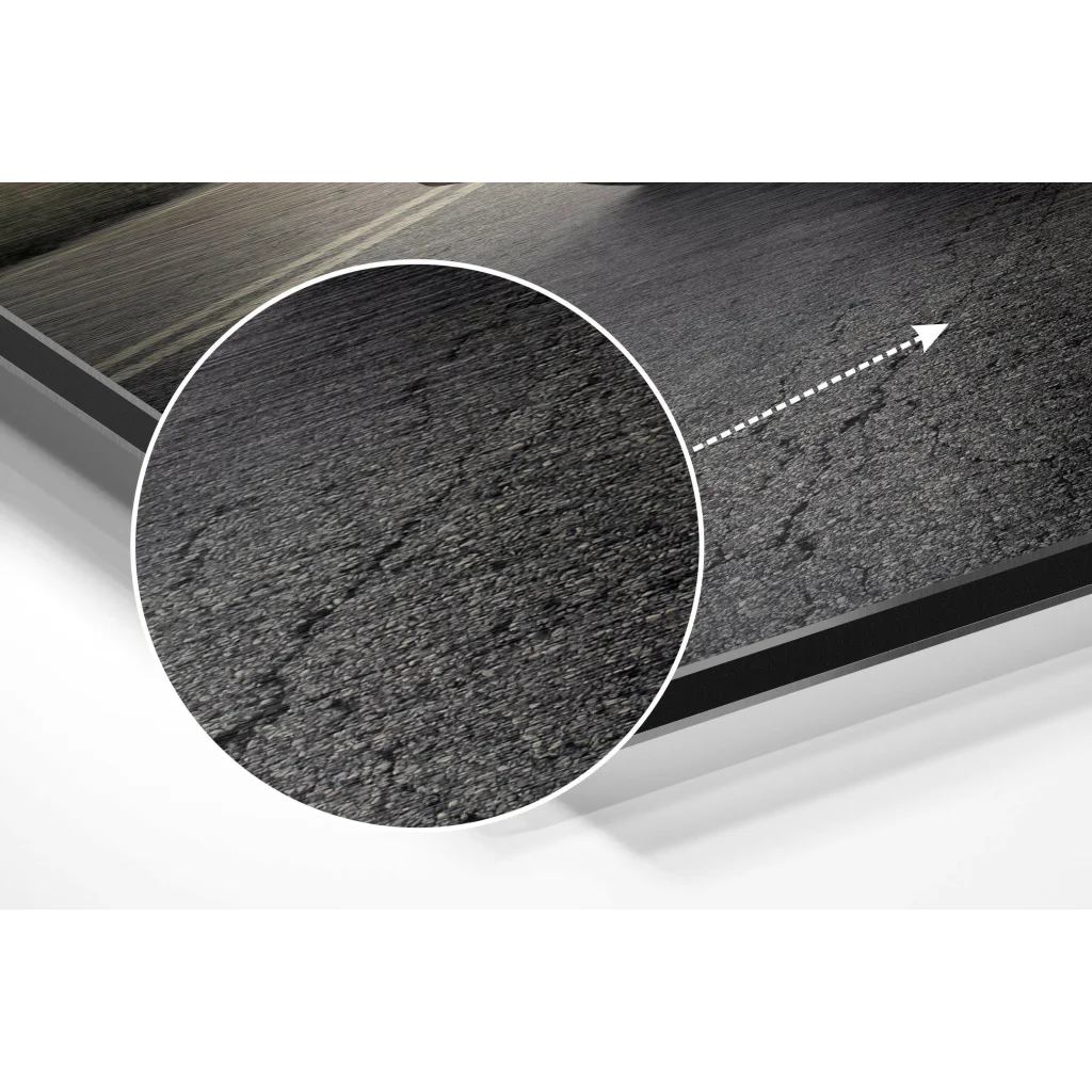 Black textured rubber mat arrow on brushed aluminium dibond art