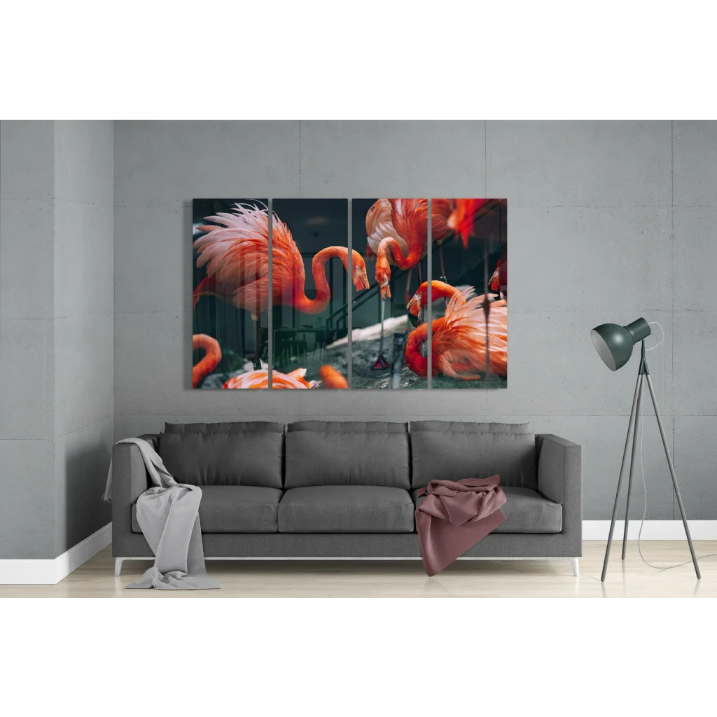Stunning 5-panel flamingo wall art set in black frame