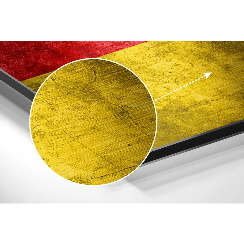 Yellow textured wood table runner in German flag brushed aluminium dibond art