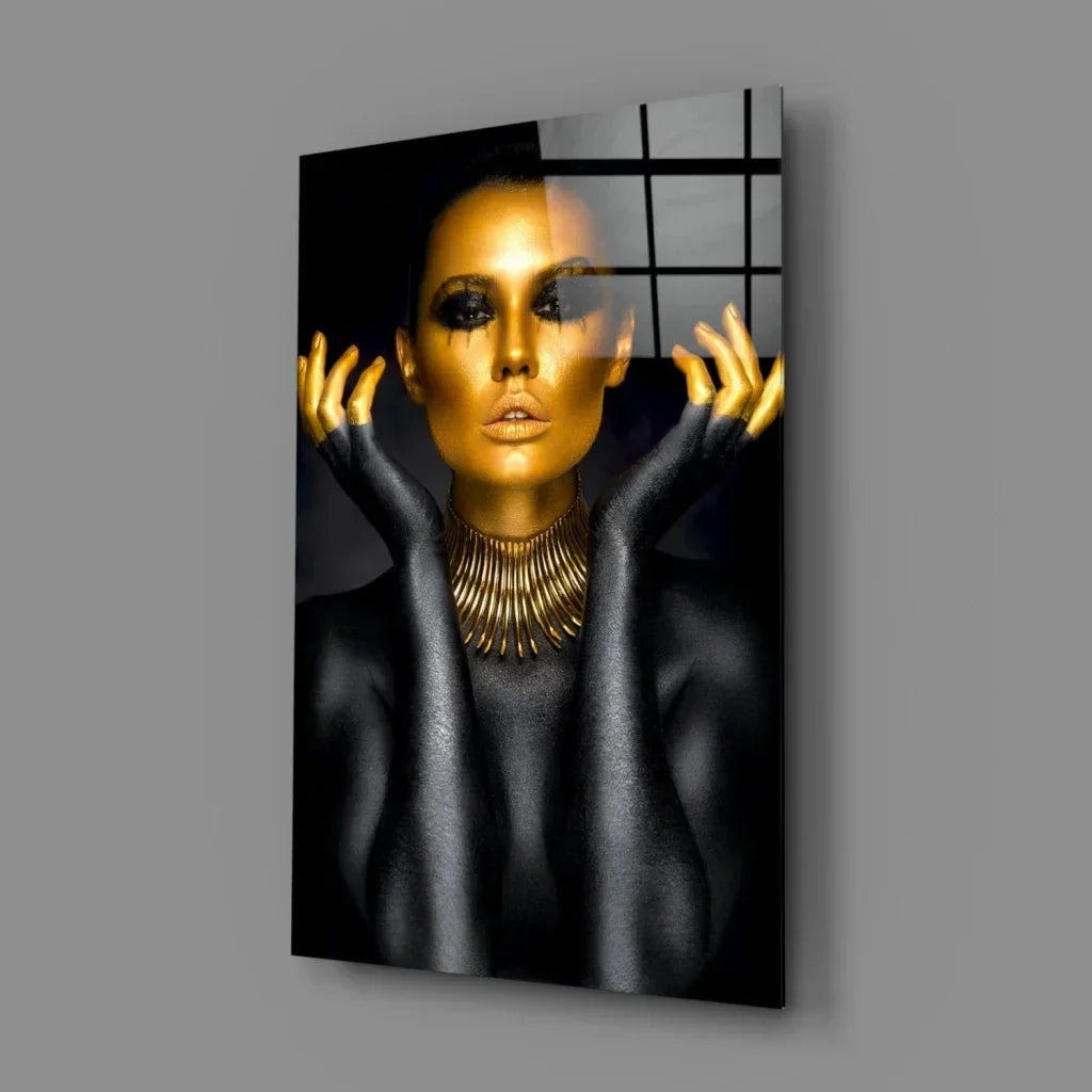 Stunning gold portrait wall art canvas of woman in metallic gold paint
