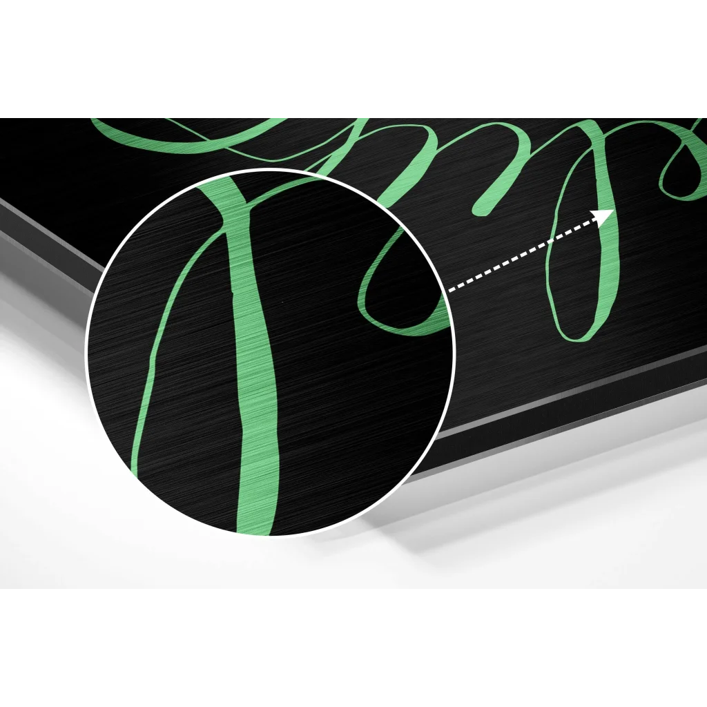 Stunning green ribbon bookmark on brushed aluminium dibond
