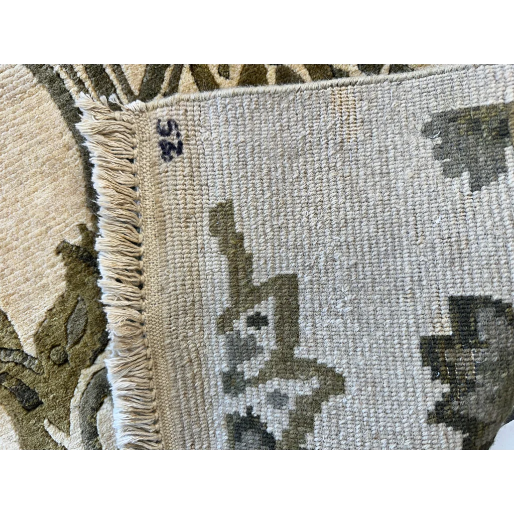 Stunning Indian rug with beige olive floral pattern and green motifs