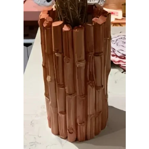 Terracotta-colored bamboo ceramic vase from Les Ottoman Bamboo collection