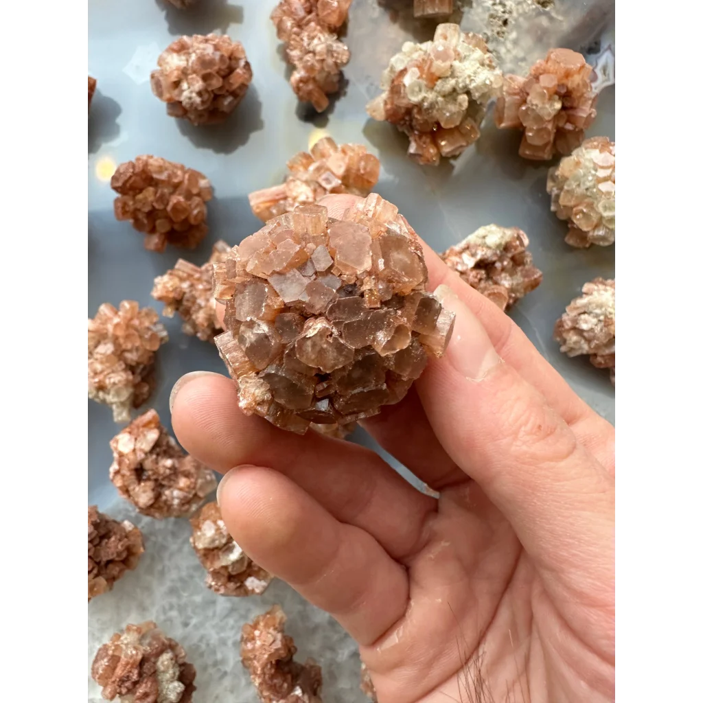 Stunning Moroccan aragonite cluster with peach quartz crystals