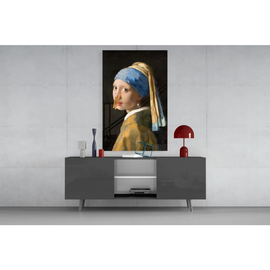 Stunning pearl earring glass wall art canvas print poster