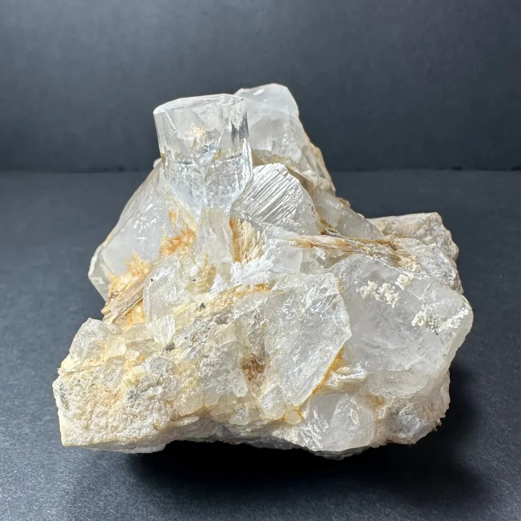 Stunning quartz crystal cluster from Skardu, Pakistan, with golden inclusions