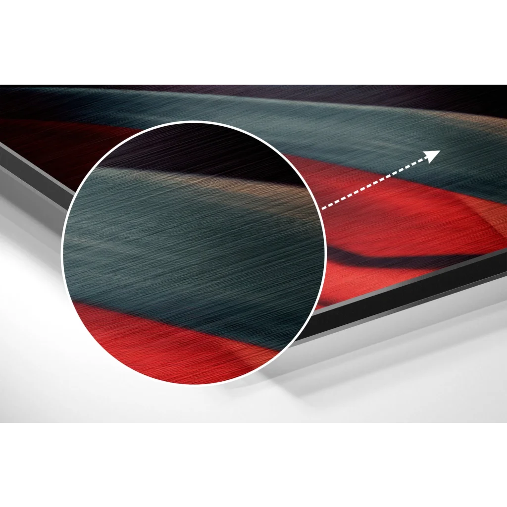 Stunning red black abstract art print on brushed aluminium dibond