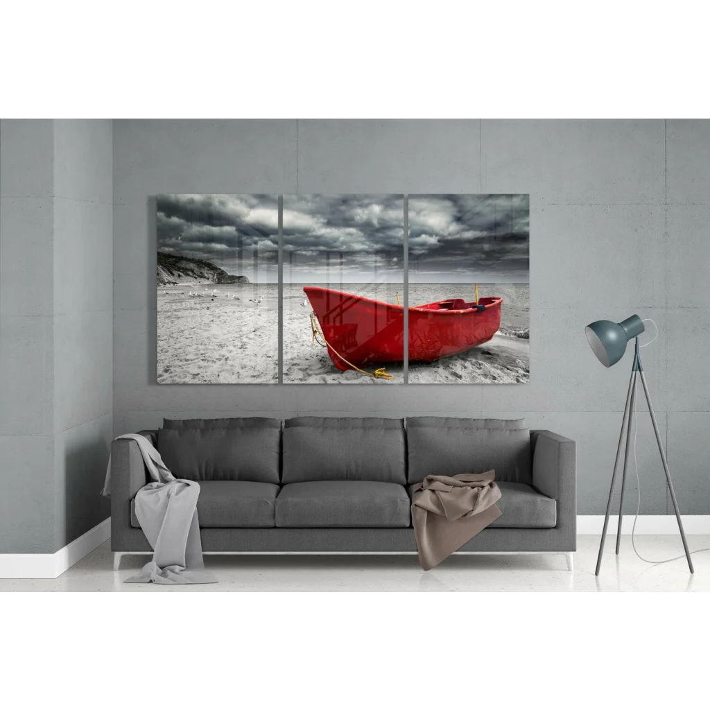 Stunning red canoe glass wall art for home decor
