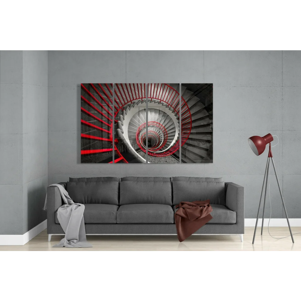 Stunning red spiral staircase wall art print