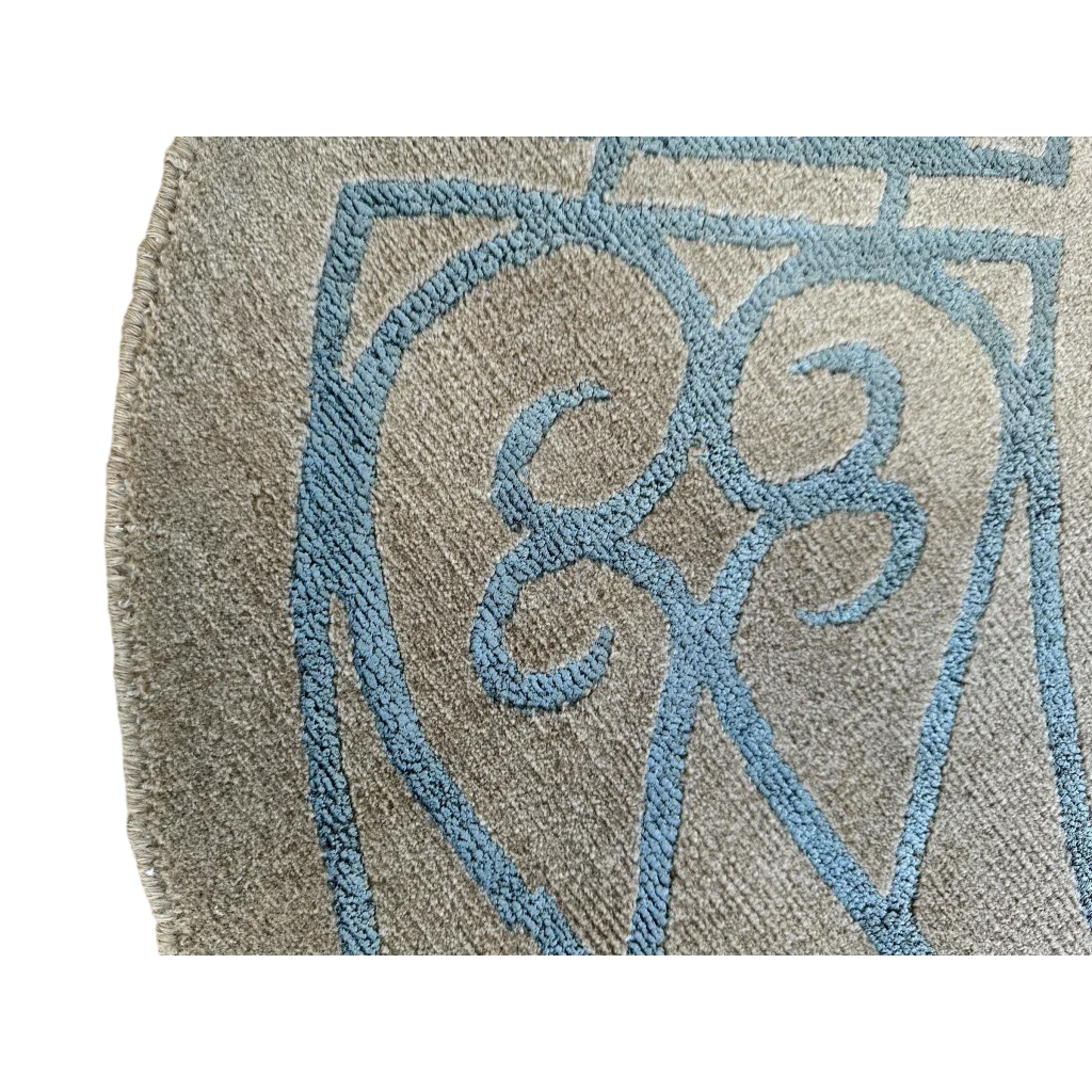 Stunning Tibetan rug with light blue border design and geometric pattern