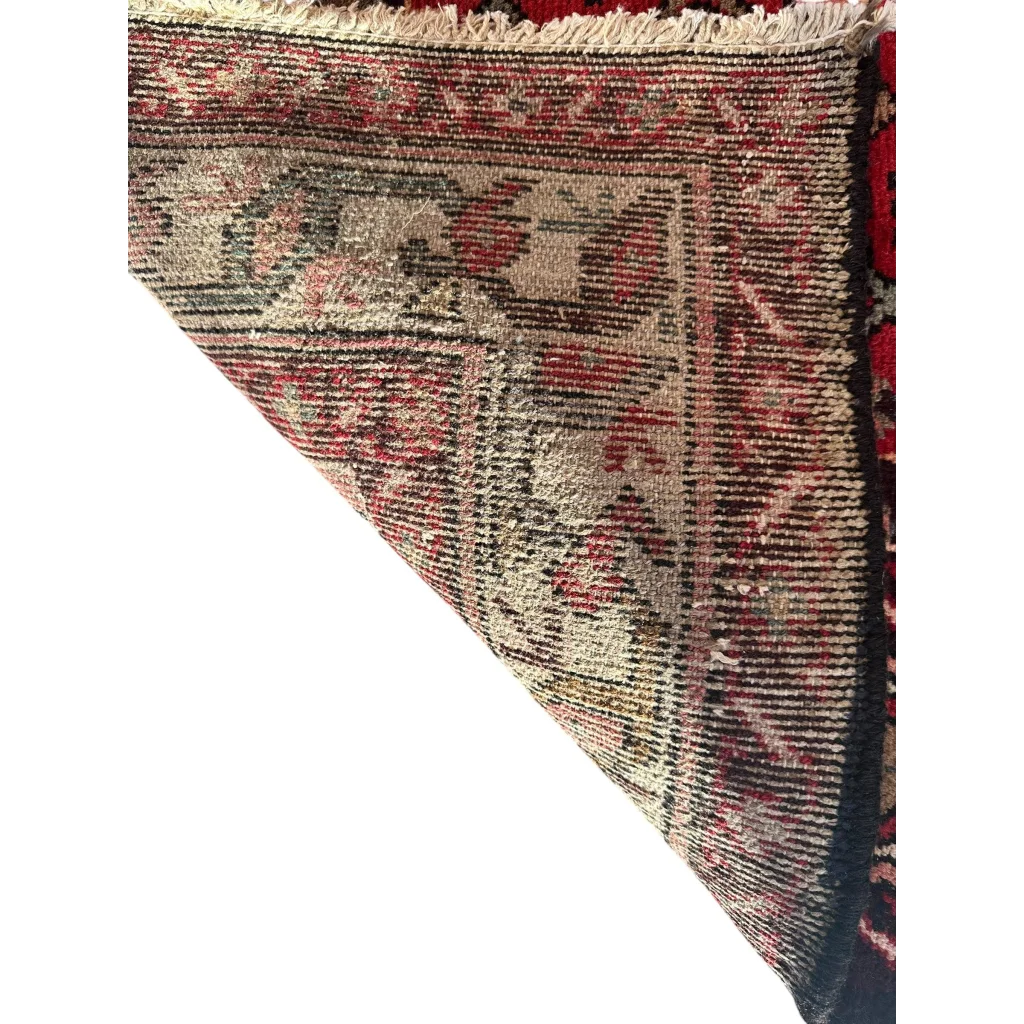 Stunning vintage Hamadan rug with red floral medallion and geometric patterns