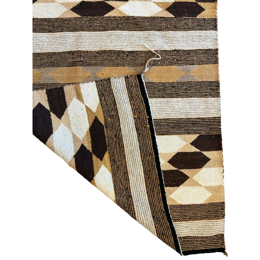 Vintage Native American Navajo rug with brown beige geometric diamond patterns