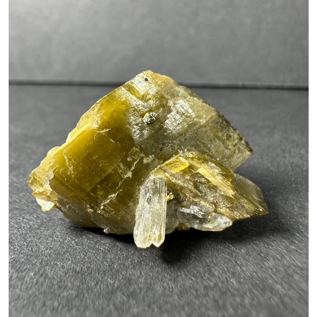 Stunning translucent yellow-green diamond quartz crystal specimen with needle-like protrusion