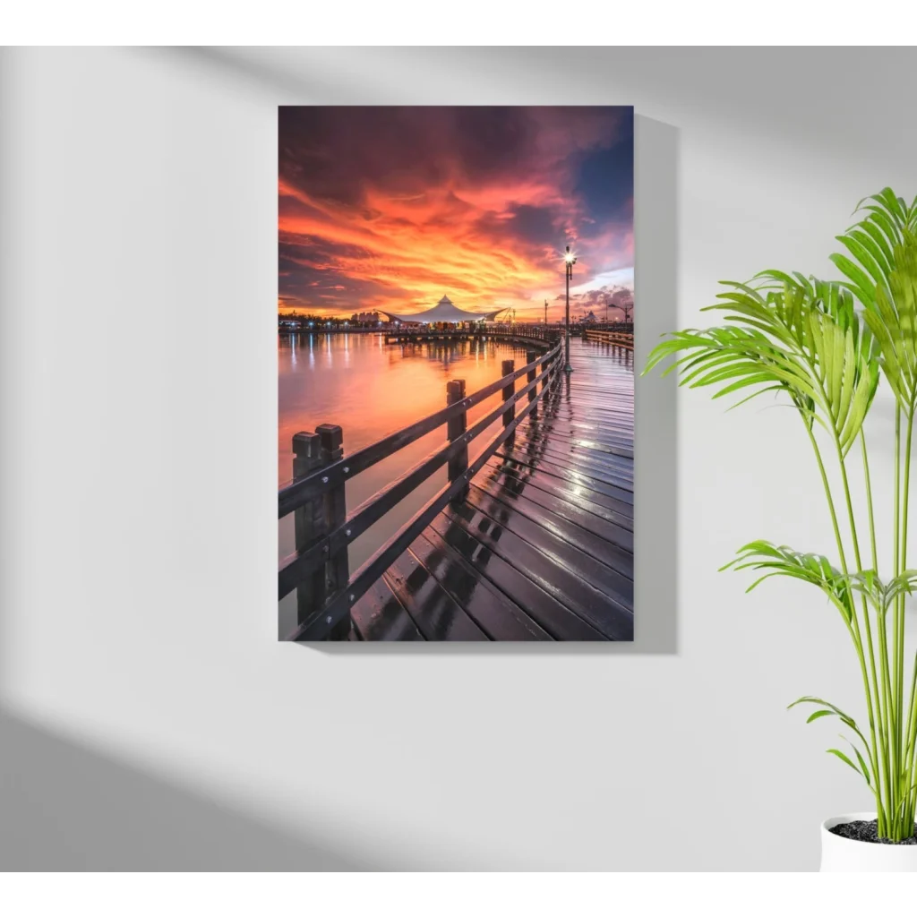 Stunning sunset pier on Insigne aluminum print