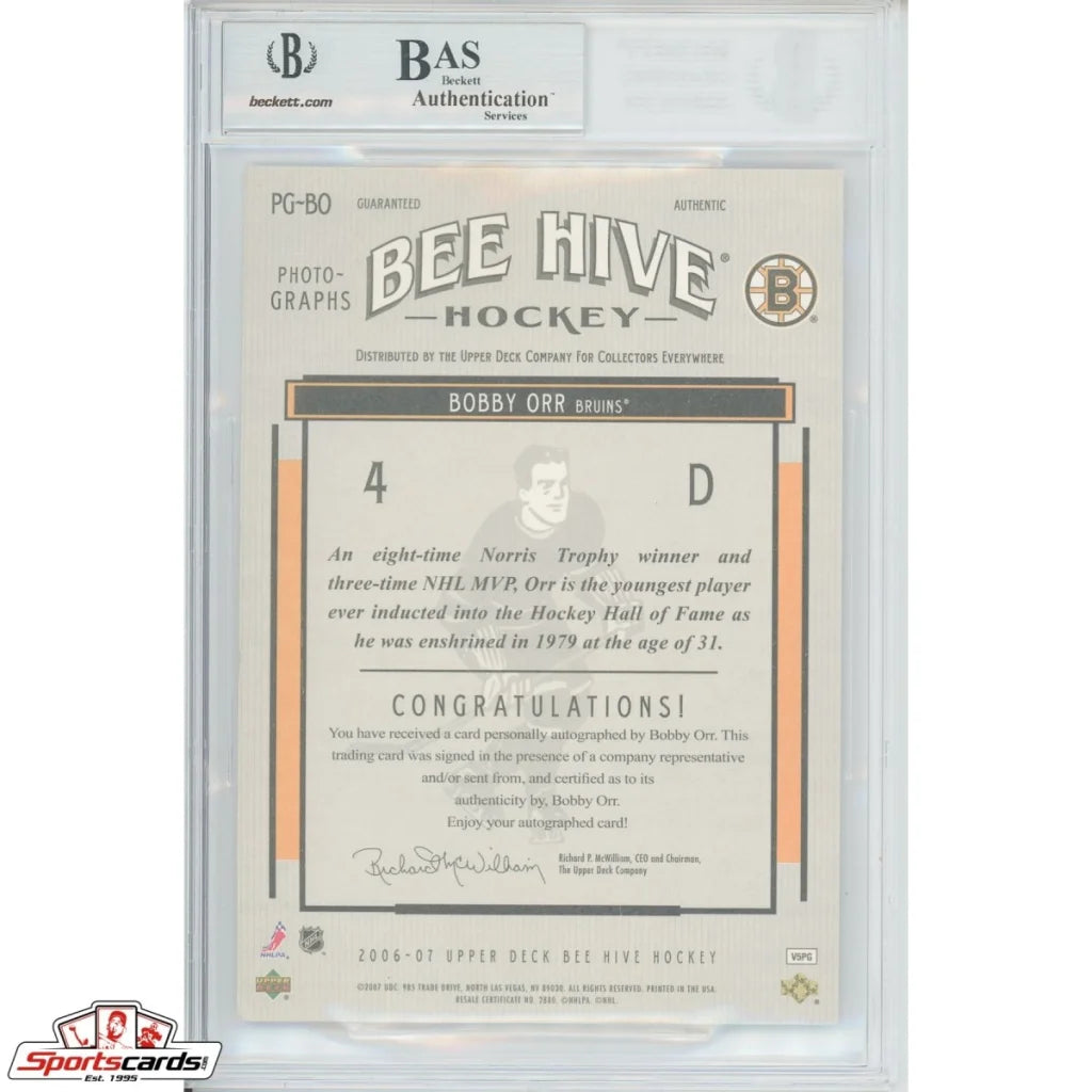 Rare Bobby Orr Upper Deck Bee Hive autographed card with BAS authentication