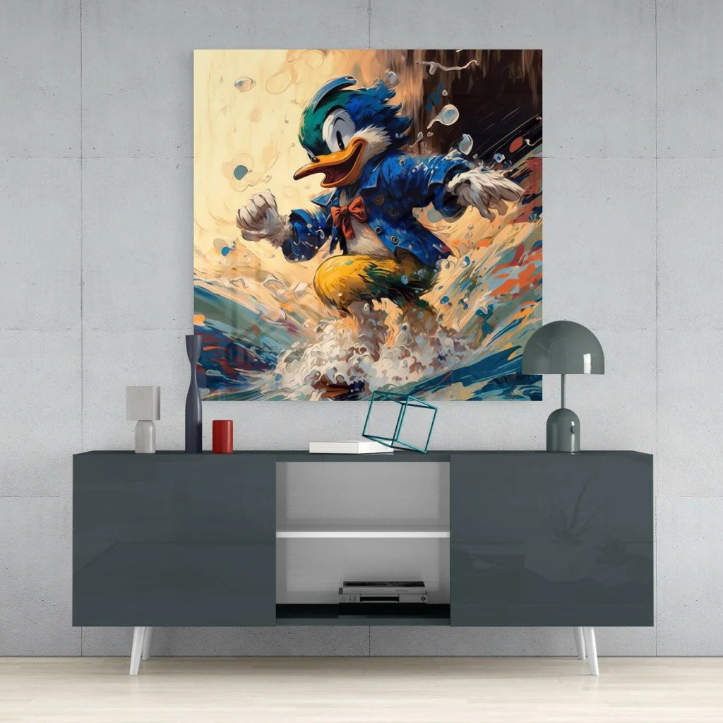 Splashy Duck Canvas Wall Art with Blue Gold Brushstrokes | Contemporary Home Wall Art | vintageantiquesgifts.com