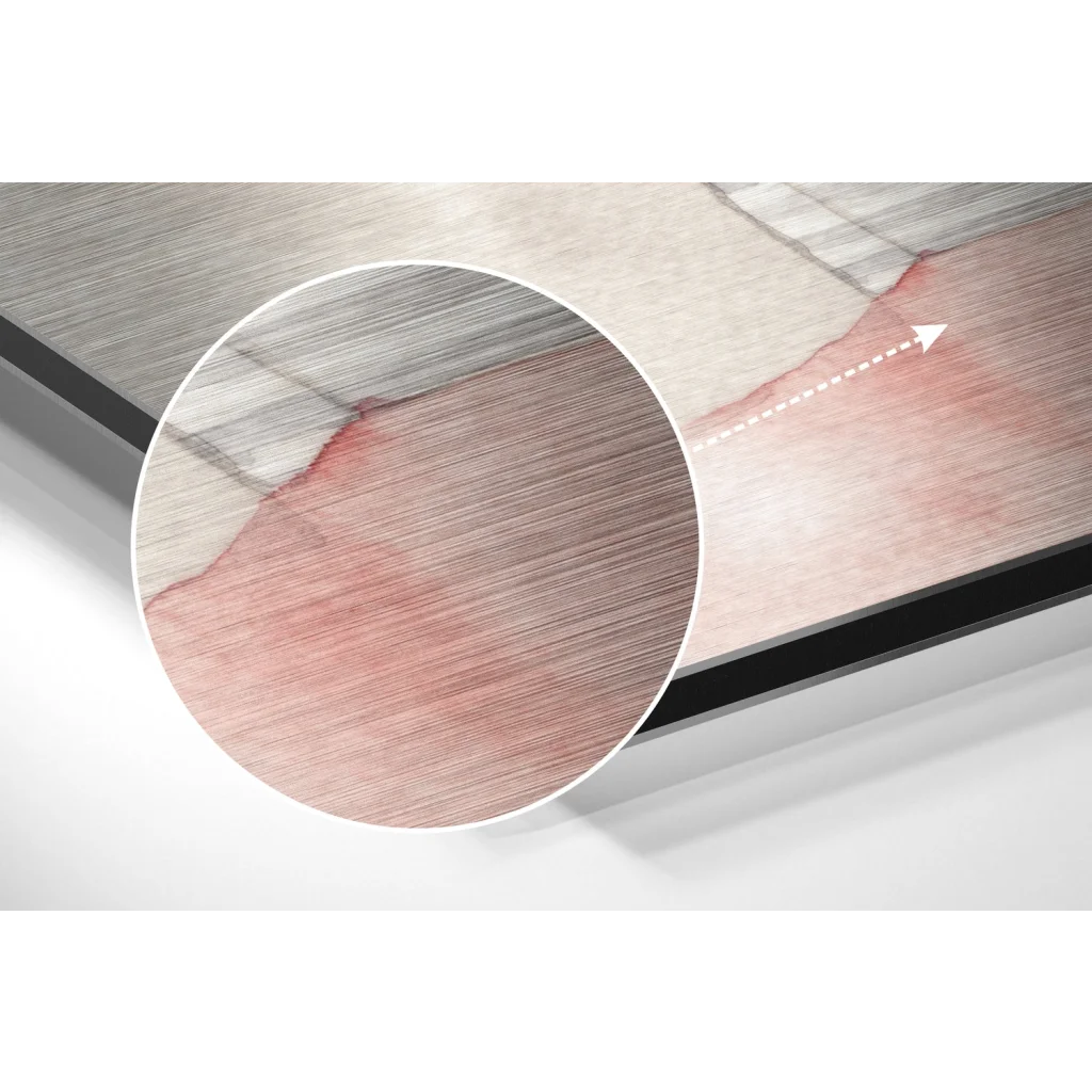 Sleek brushed aluminium dibond print with silver to rose gold gradient