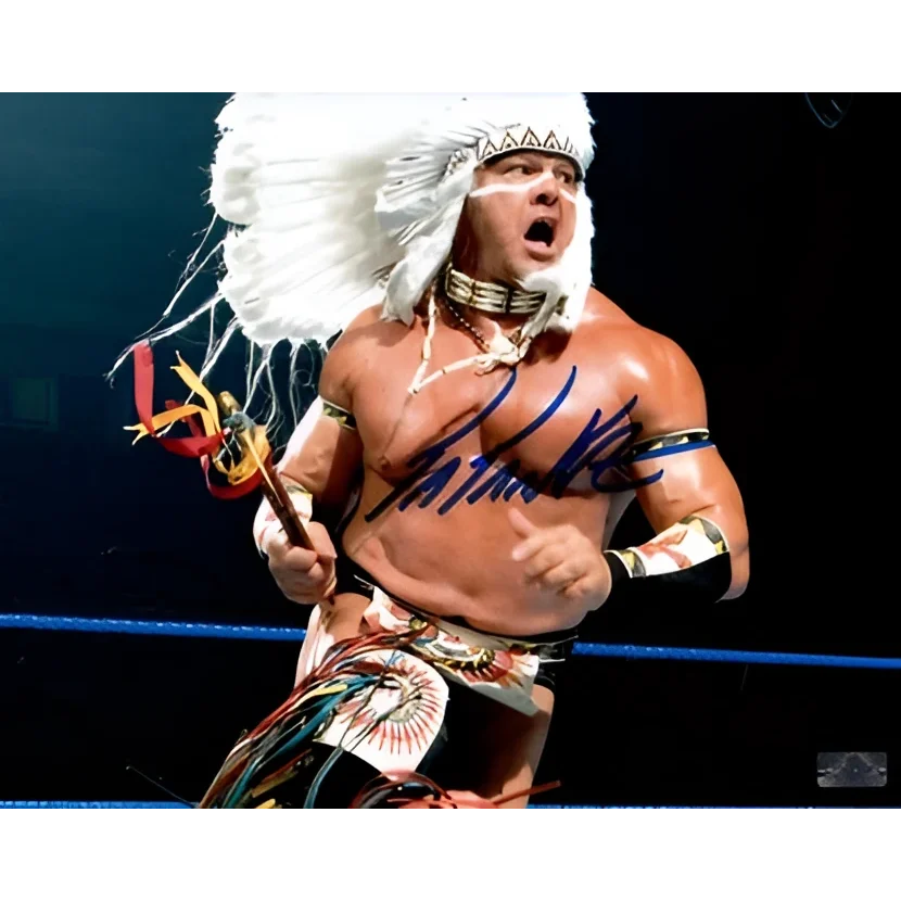 Tatanka Chris Chavis autographed WWF 8x10 photo of Chris Jericho in headdress
