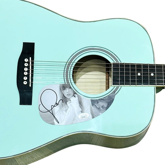 Taylor Swift mint green acoustic guitar with autograph