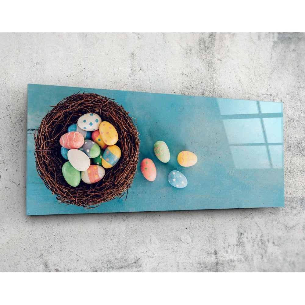 Teal Easter Nest Tempered Glass Art with Size Comparison | Insigneart USA | vintageantiquesgifts.com