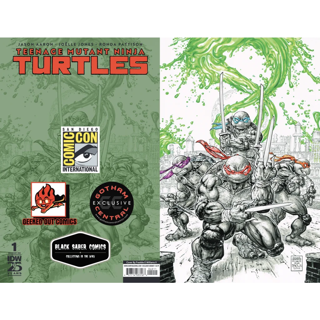 Comic book cover showing Teenage Mutant Ninja Turtles new series premiere art