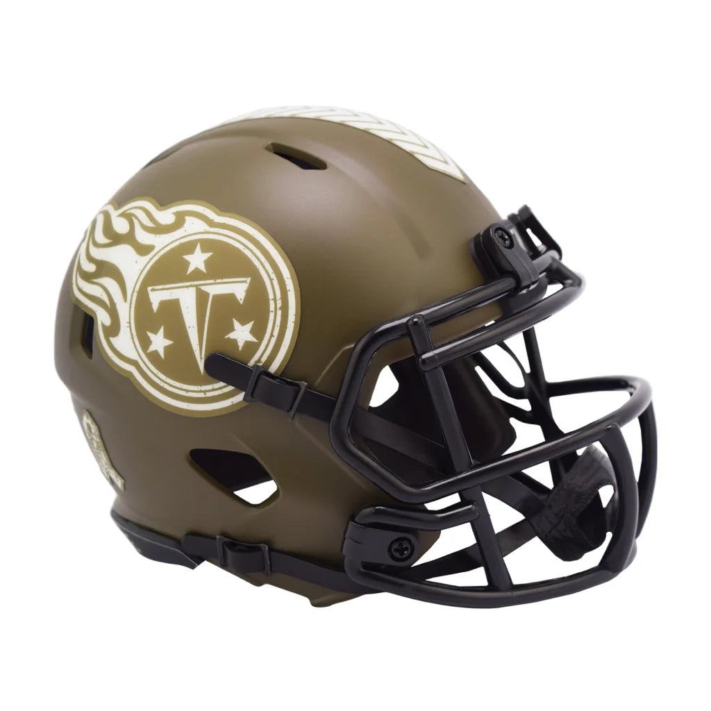 Tennessee Titans Salute to Service 2022 helmet with olive green and gold accents