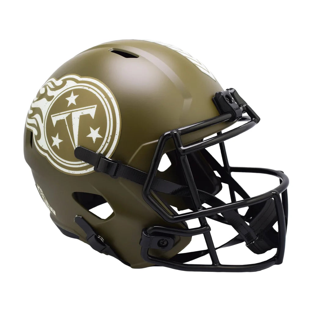 Olive green Tennessee Titans Salute to Service Riddell helmet 2022