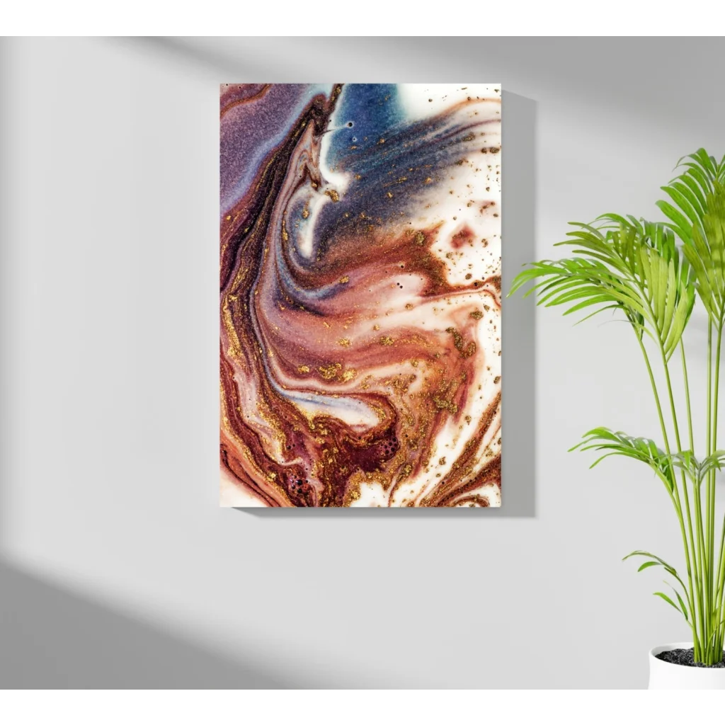 Abstract insigne aluminum print with swirling purple marbled patterns