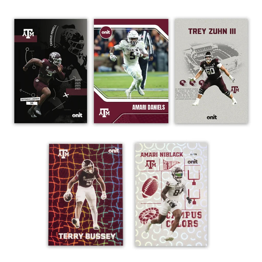 Texas A&M trading cards single pack with Amari Daniels, display case