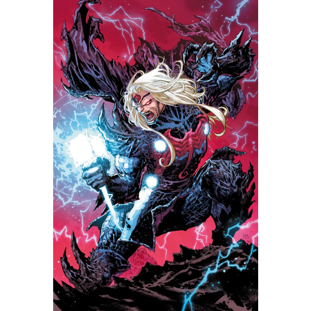 Thor Lashley Knullified Variant holding Mjolnir in black and red symbiote suit featuring Donald Blake