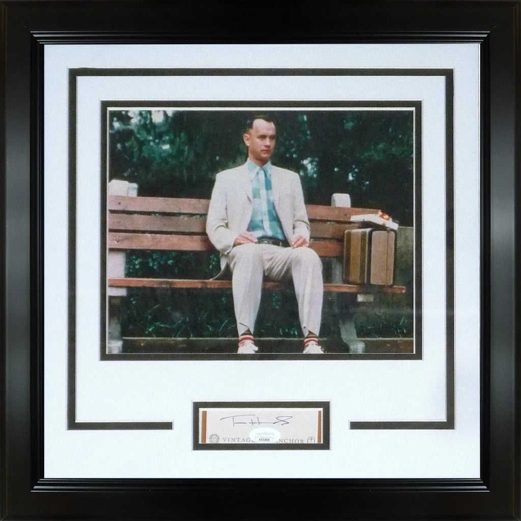 Tom Hanks autographed Forrest Gump frame with white leather bench