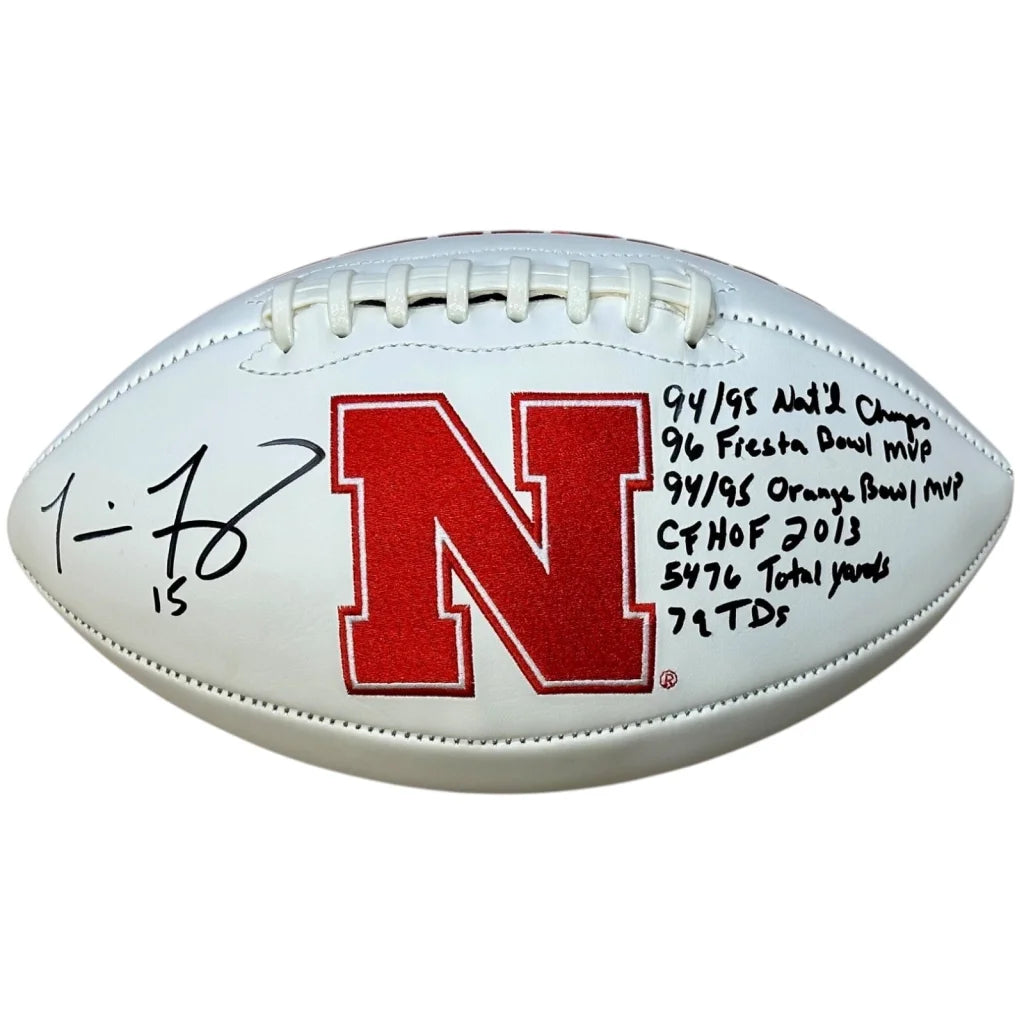 Tommie Frazier autographed Nebraska Huskers logo football with stats