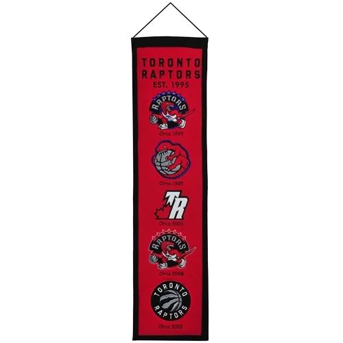 Toronto Raptors heritage banner with team logos in red frame