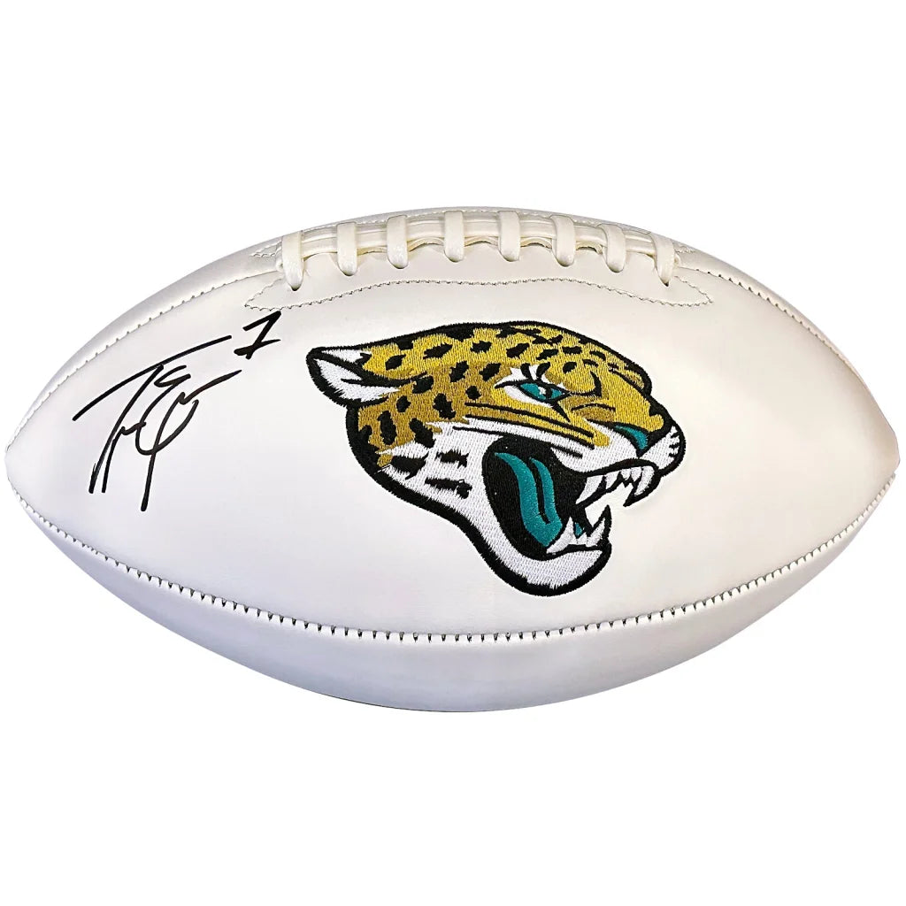 Autographed Jacksonville Jaguars logo football by Travis Etienne JSA