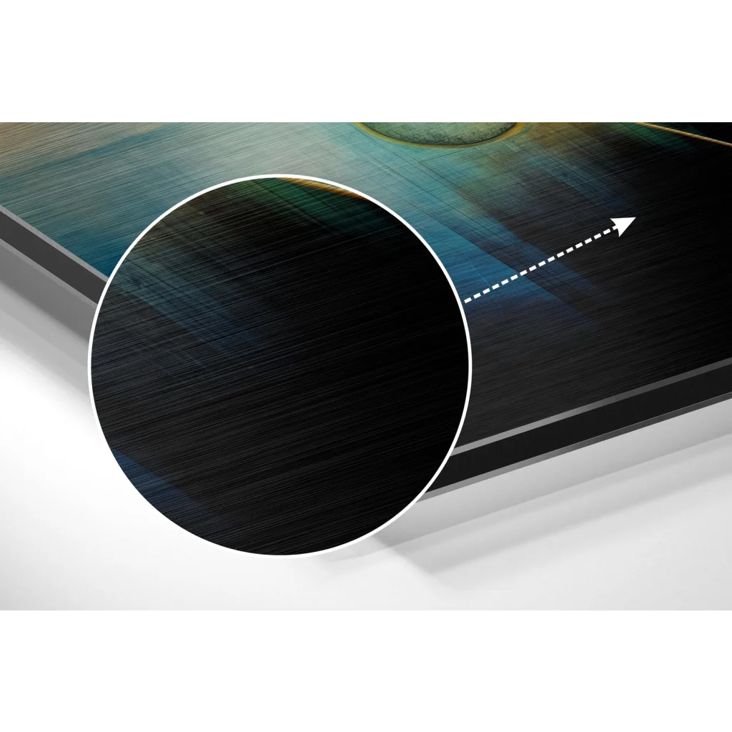 Stunning brushed aluminium dibond abstract art in teal gold hues