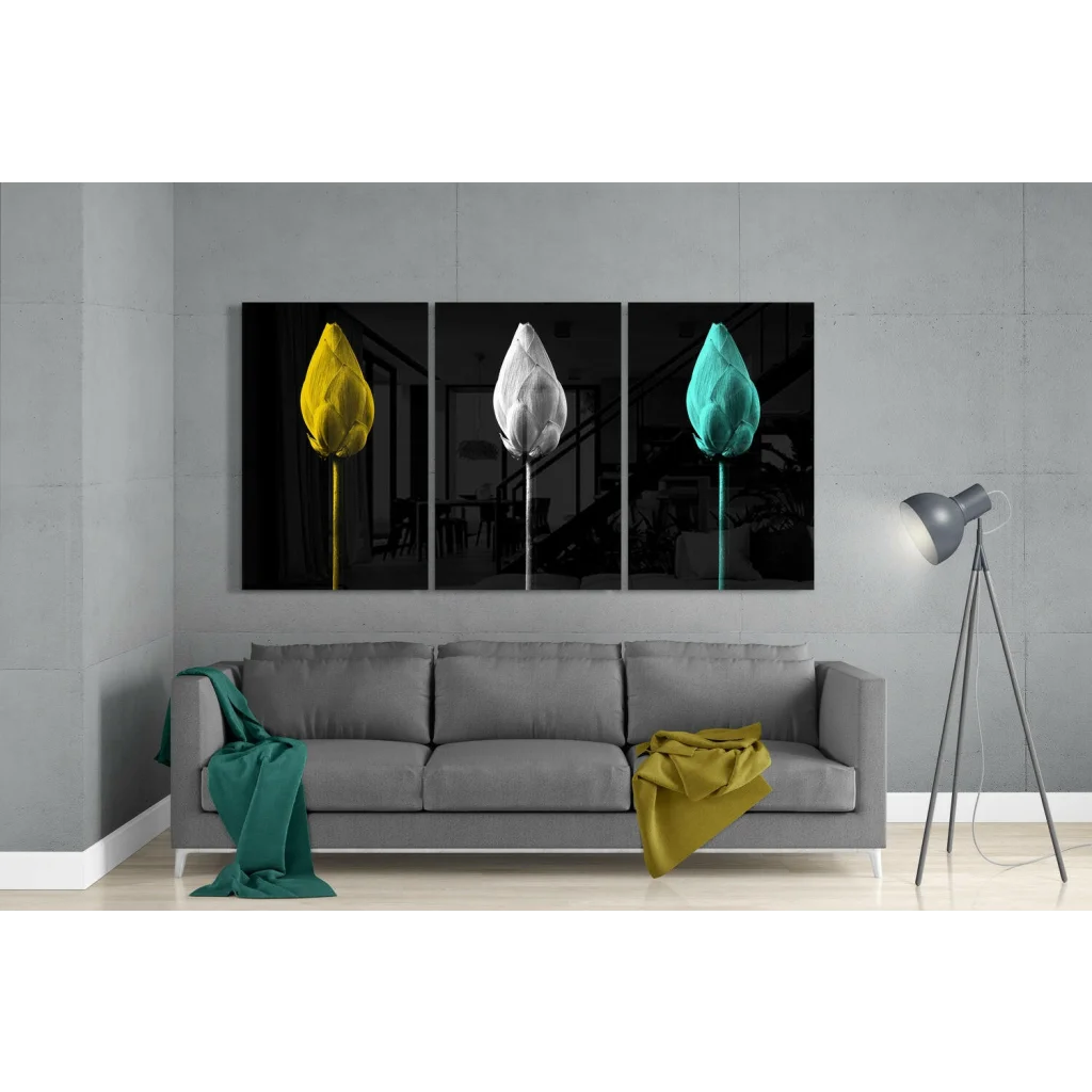 Vibrant Tulip Triptych Glass Wall Art in Bold Colors | Modern Wall Art Decor | vintageantiquesgifts.com