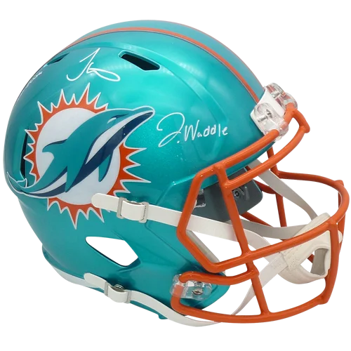 Tyreek Hill and Jaylen Waddle autographed Miami Dolphins replica helmet