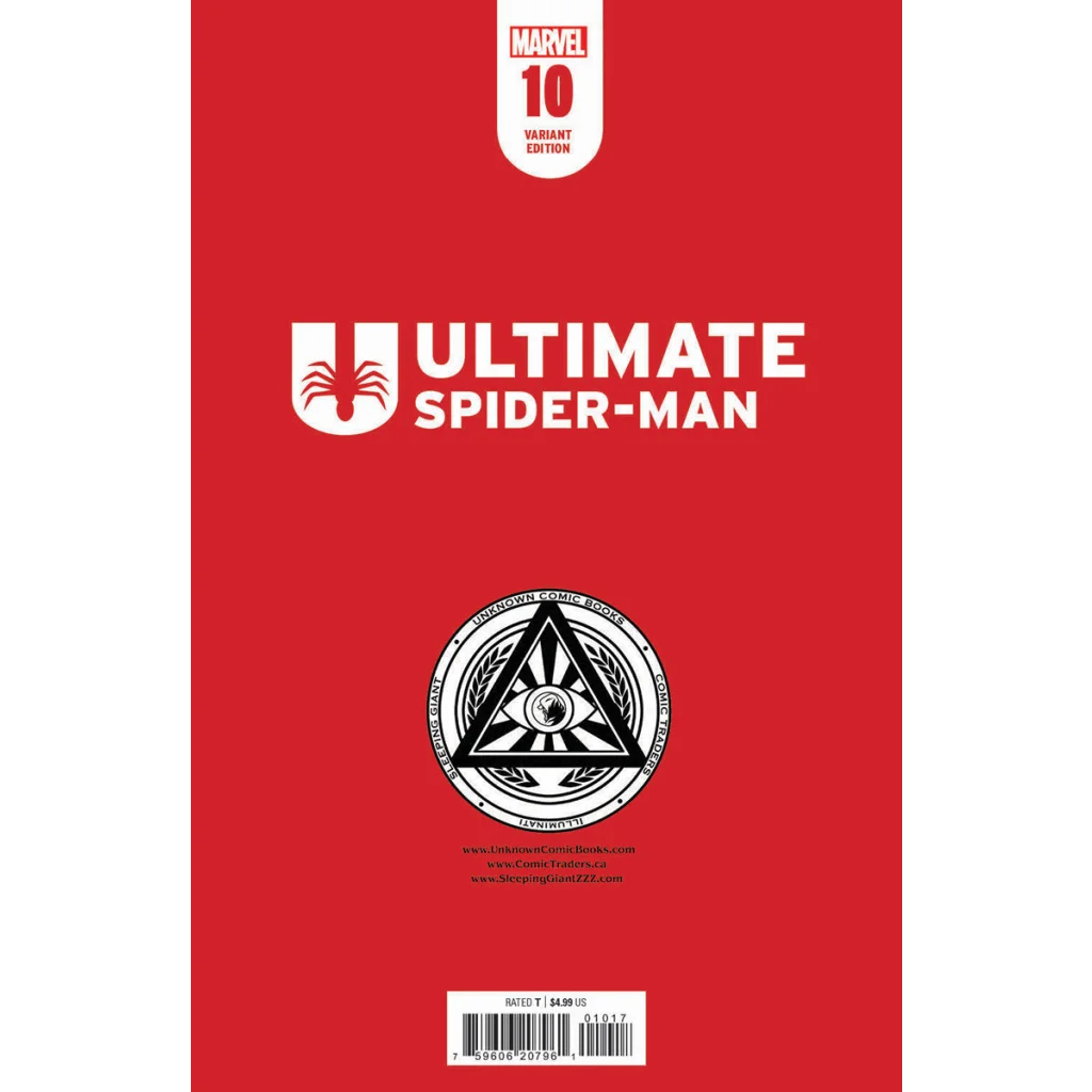 Red comic book cover with white spider logo from Ultimate Spider-Man 10 Miguel Mercado Virgin Variant