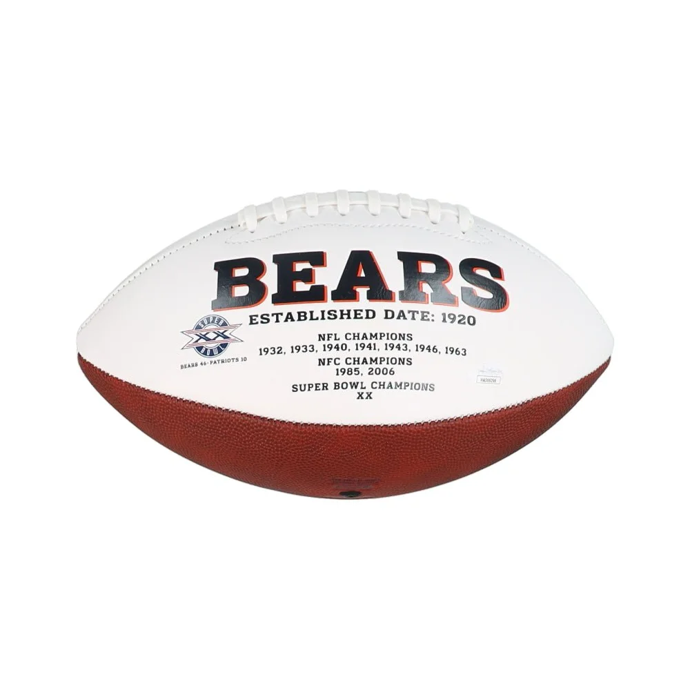 Velus Jones signed Bears logo football with JSA authentication, white and brown NFL ball