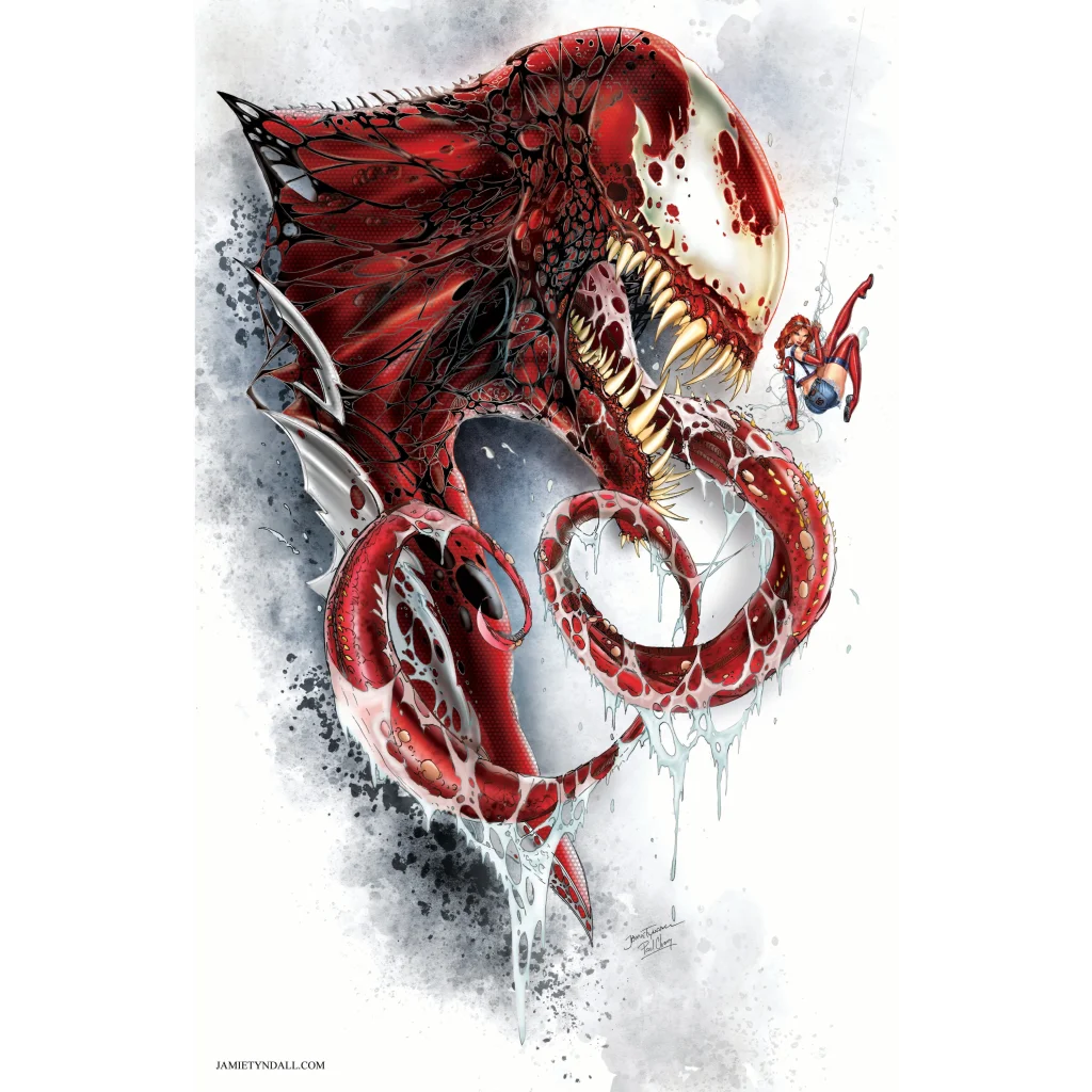 Menacing Venom symbiote on brushed aluminum wall art print