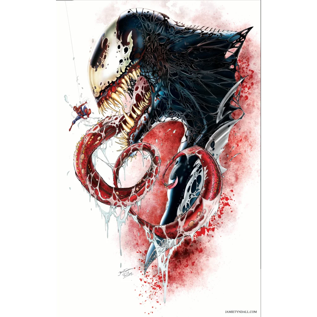 Venomous Spider-Man brushed aluminum poster with black red design and tentacles