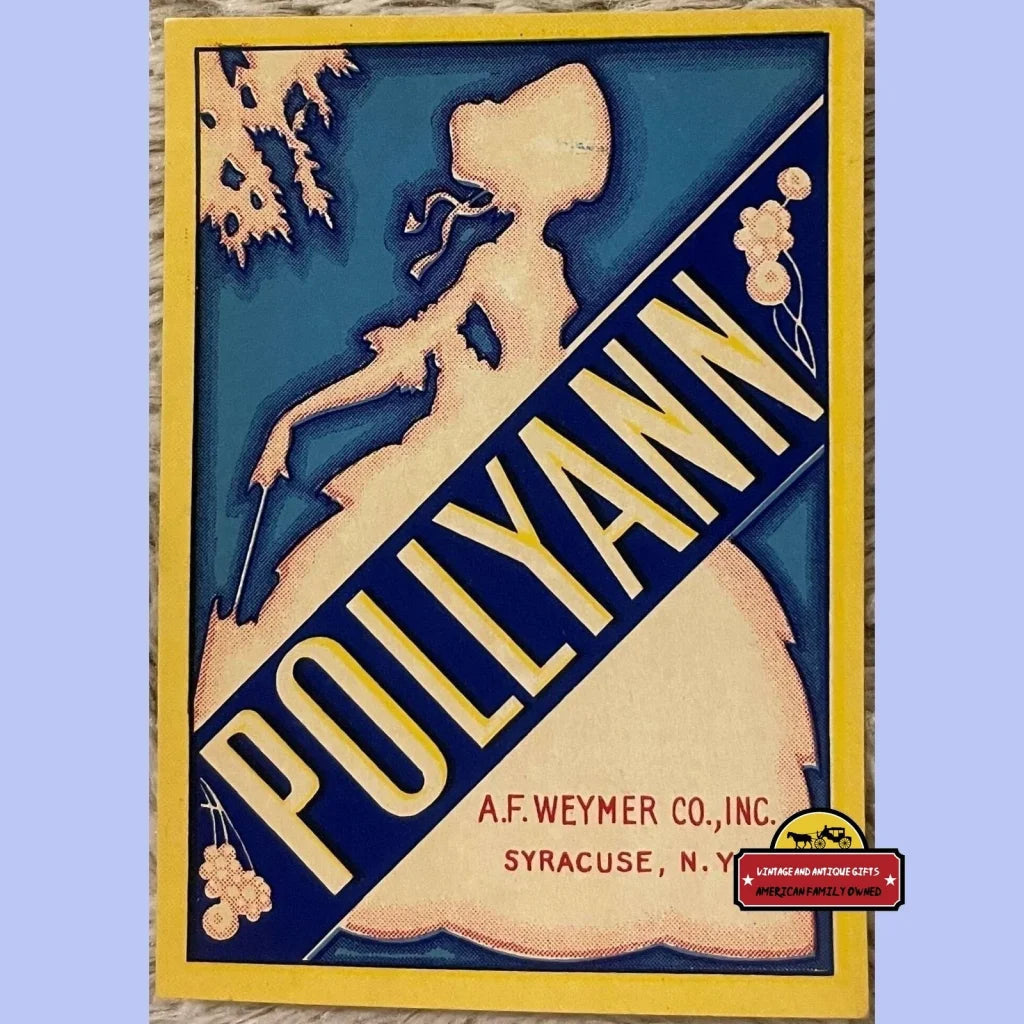 Vintage advertisement poster for Pollyanna’s broom label with a girl silhouette