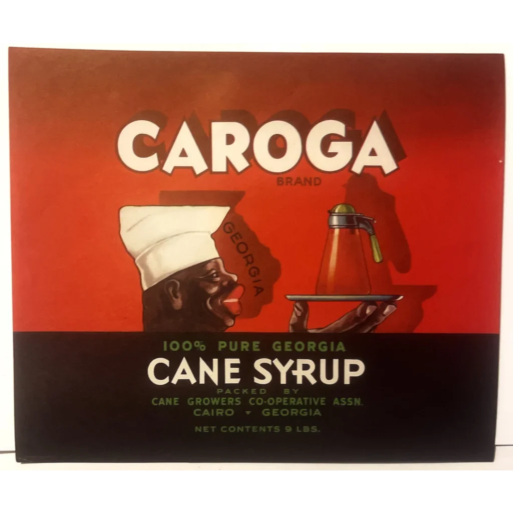 Rare antique vintage Caroga syrup label poster from the 1930s showcasing Southern charm