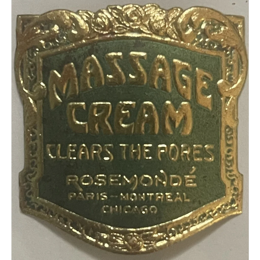 Very Rare 💎 Antique 1910s Massage Cream Gold Embossed Label Paris Montreal Chicago! Vintage Advertisements Pharmacy